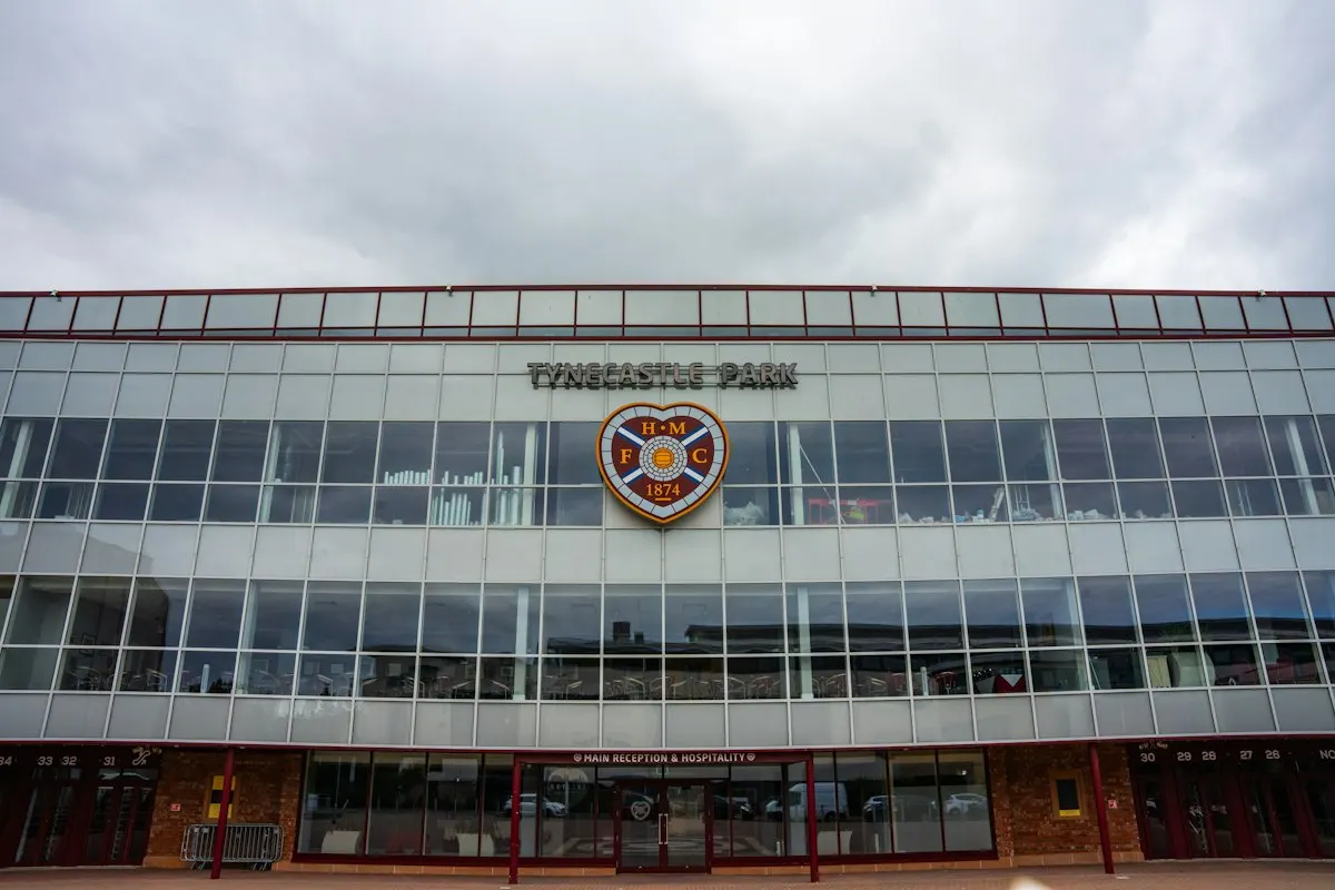 Edinburgh Airport terminal building with taxis waiting at the rank